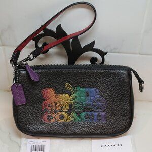 NWT Coach Nolita Rainbow Pride Wristlet Gunmetal Rainbow C6902 NWT